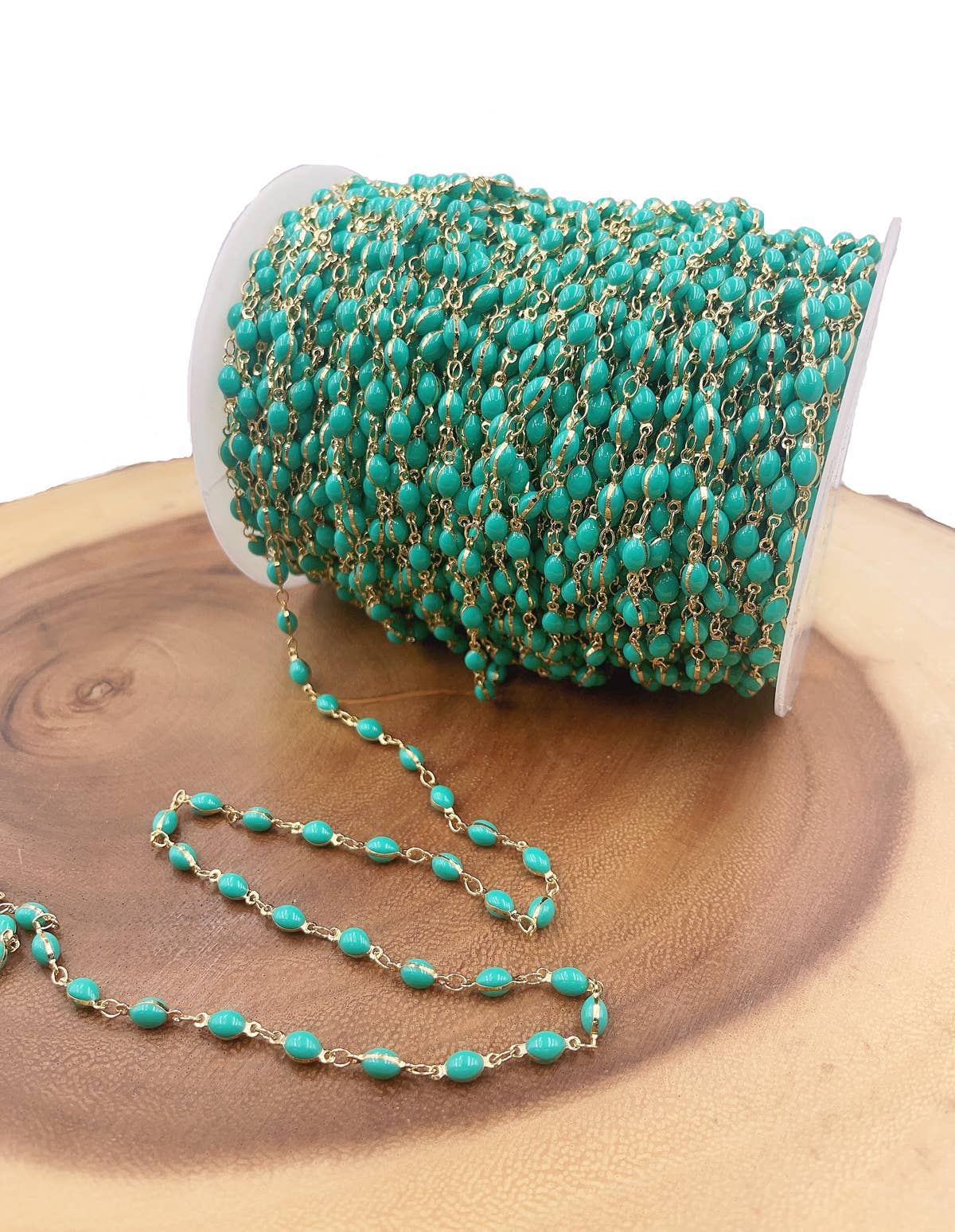 Green Turquoise Beaded Chain by Foot, Gemstone Chain CH313