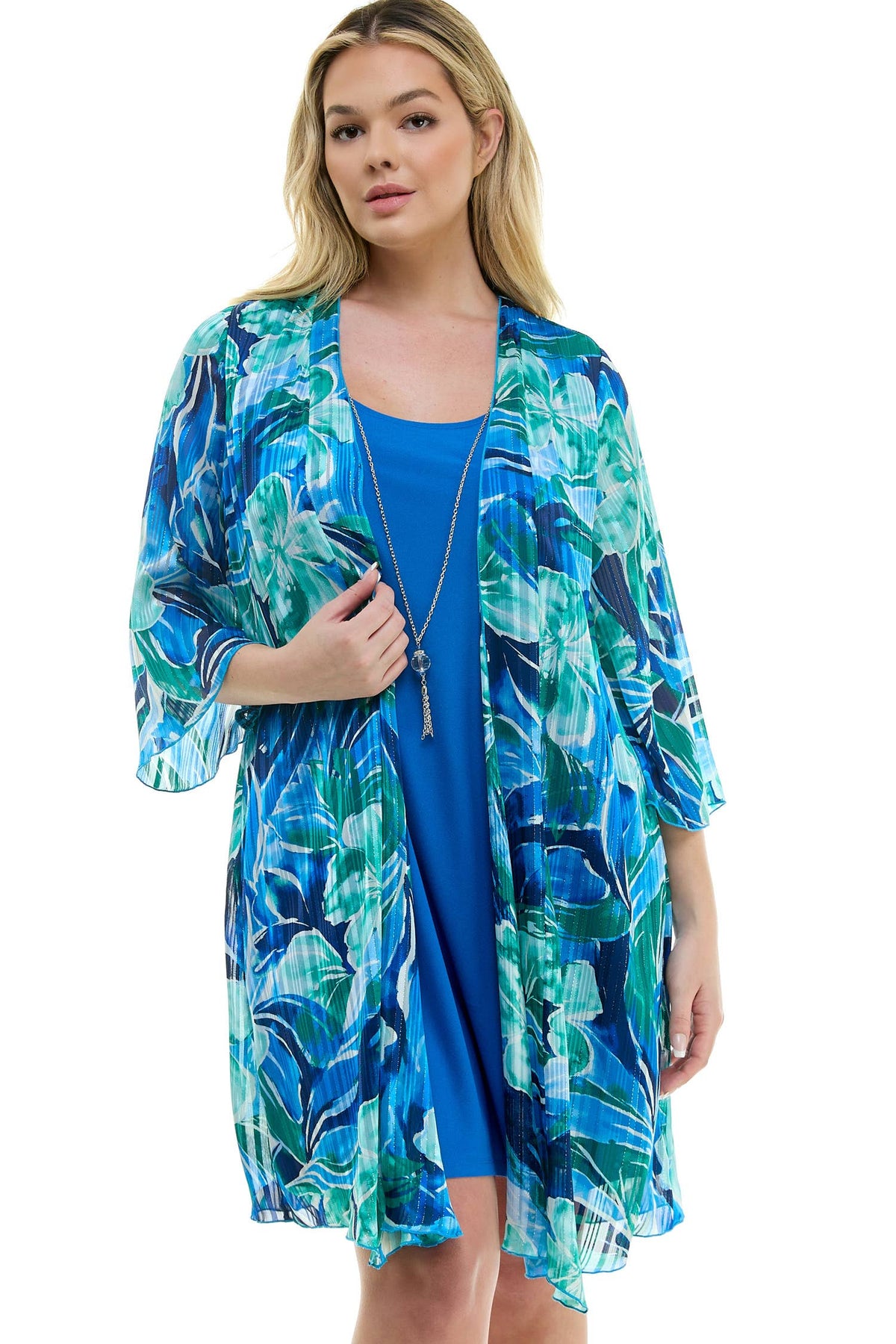 PLUS SIZE 2PC BELL SLEEVE CARDIGAN & DRESS SET