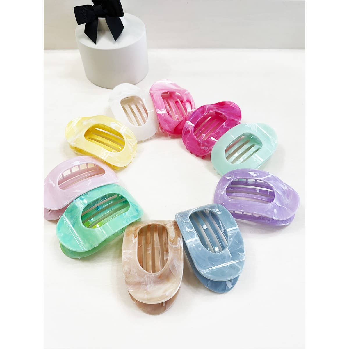 Marbled Colors French Design Flat Hair Claw Clips