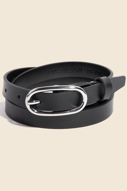 Long Oval Buckle Leather Belt