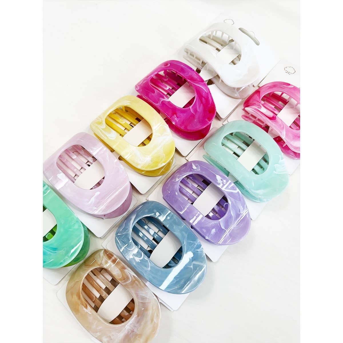 Marbled Colors French Design Flat Hair Claw Clips