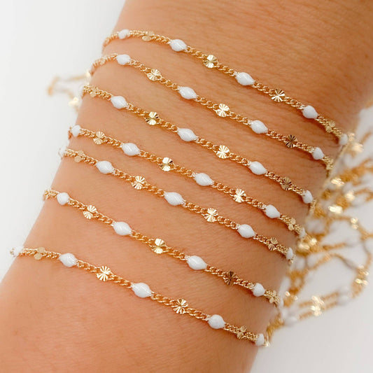 Gold Filled White Color Enamel Marina Link Chain