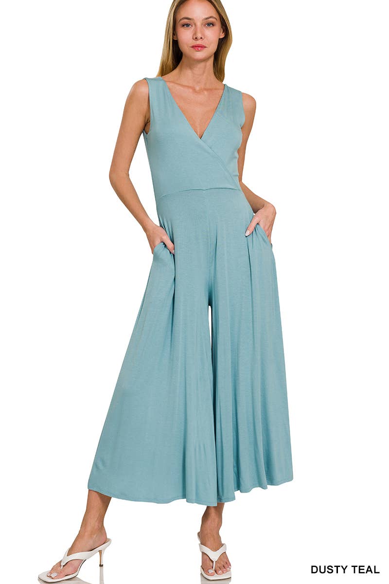 Luxe Rayon Surplice Neckline Sleeveless Jumpsuit