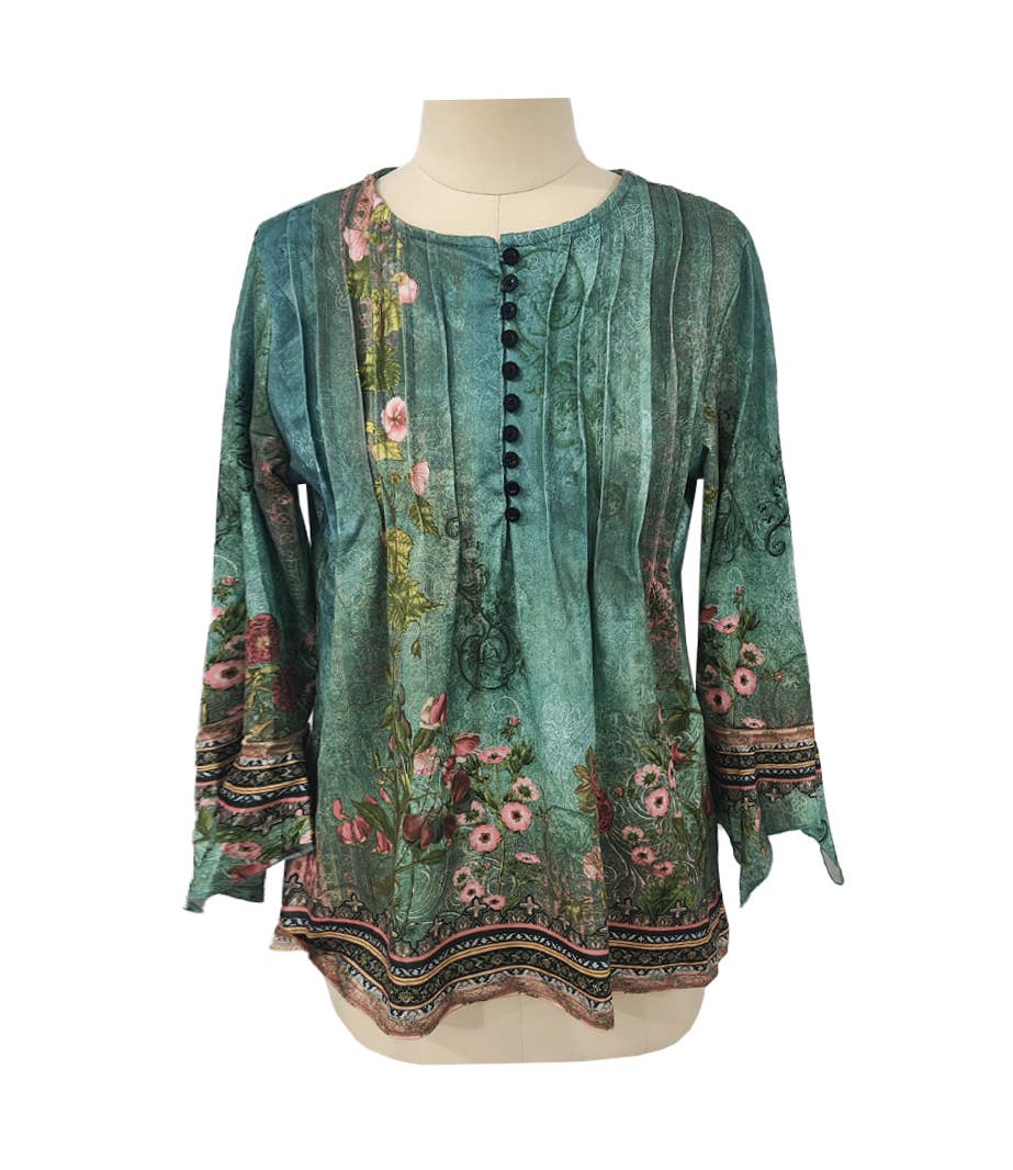 Floral Print V-Neck Short-Sleeved T-Shirt