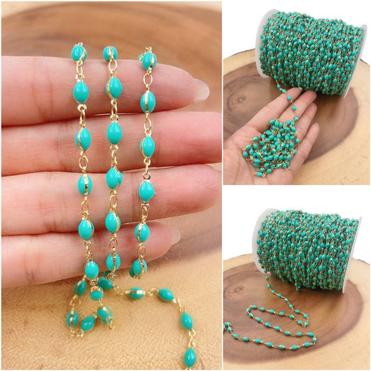 Green Turquoise Beaded Chain by Foot, Gemstone Chain CH313