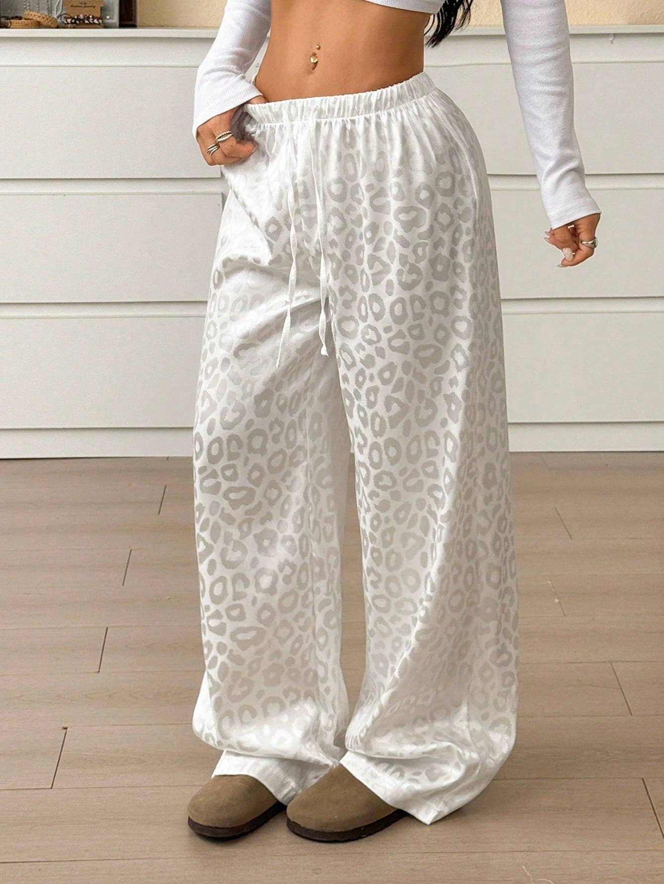 Fashion Satin Leopard Print Jacquard Trousers