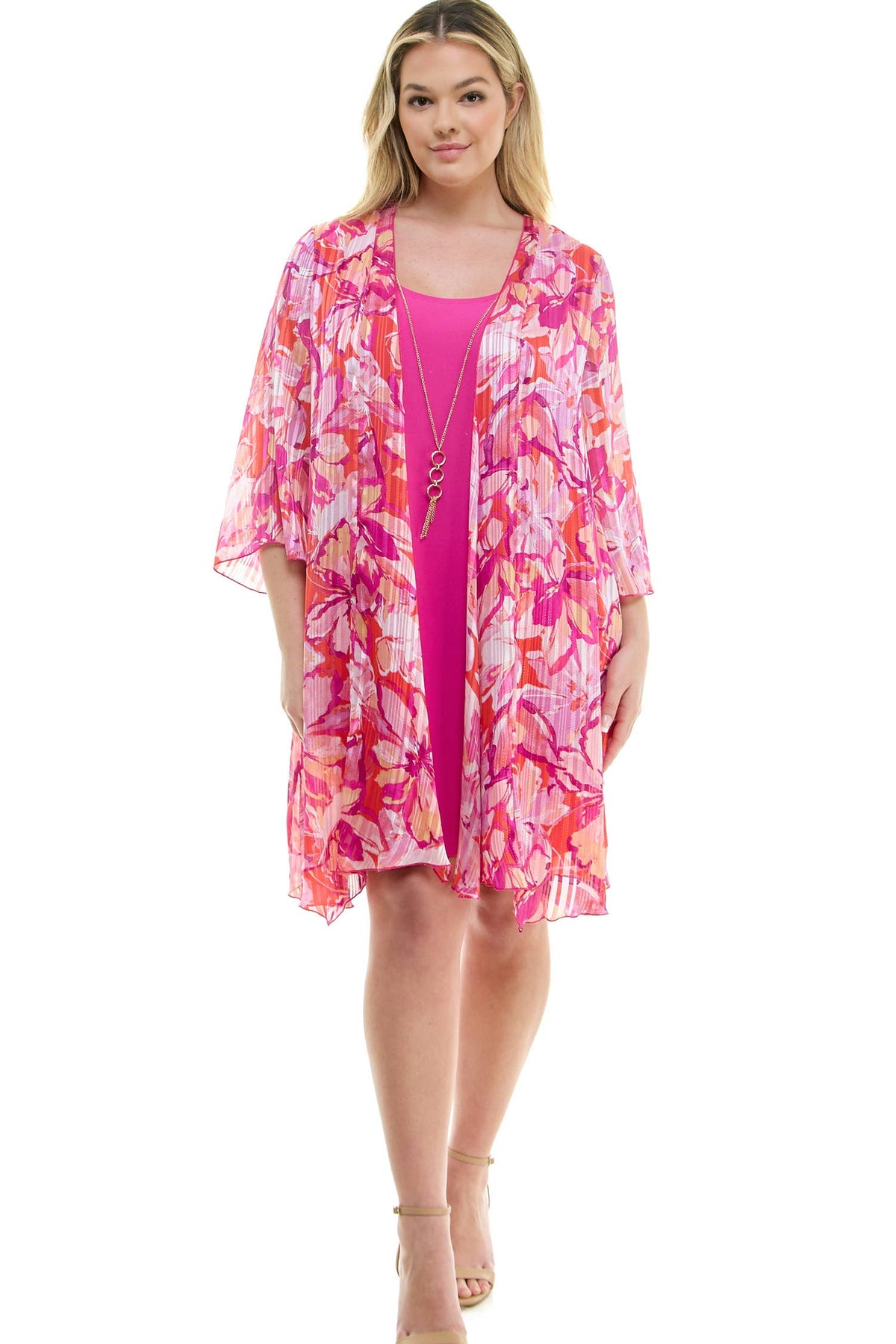 PLUS SIZE 2PC BELL SLEEVE CARDIGAN & DRESS SET
