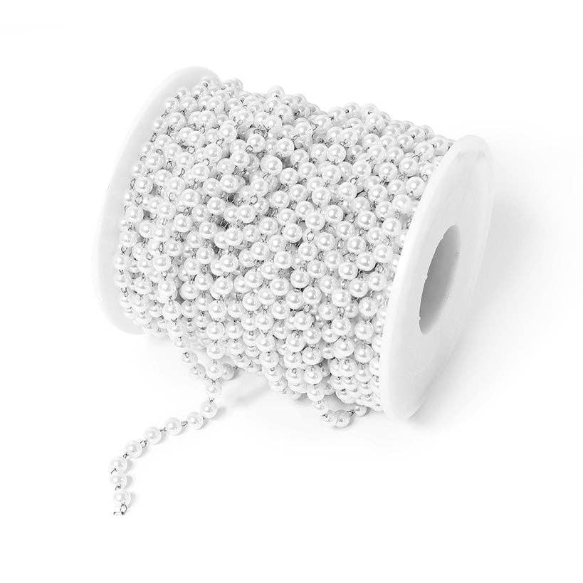 Stainless Steel Faux Pearl Bead Chain - By The Foot