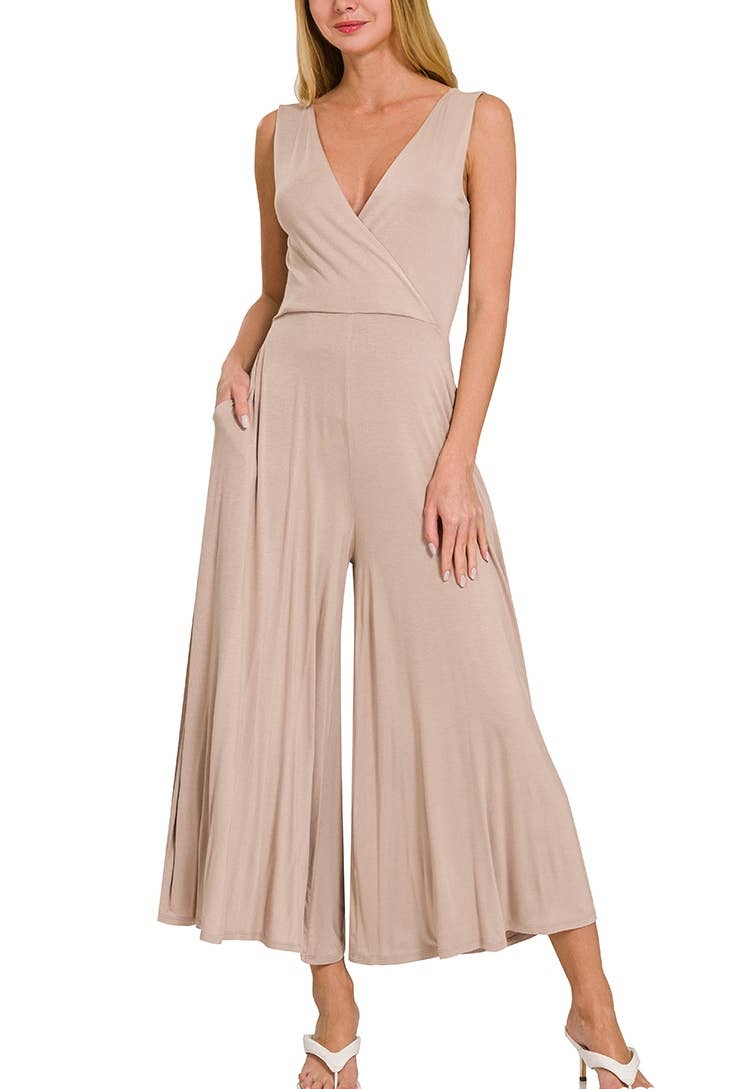 Luxe Rayon Surplice Neckline Sleeveless Jumpsuit