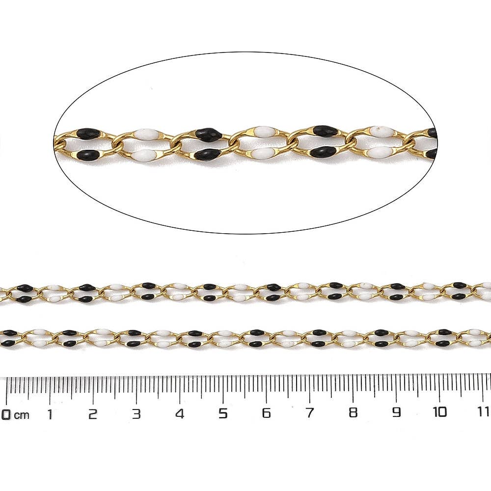 Oreo Enamel Link Chain By the Foot - Ion Plated Stainless Steel