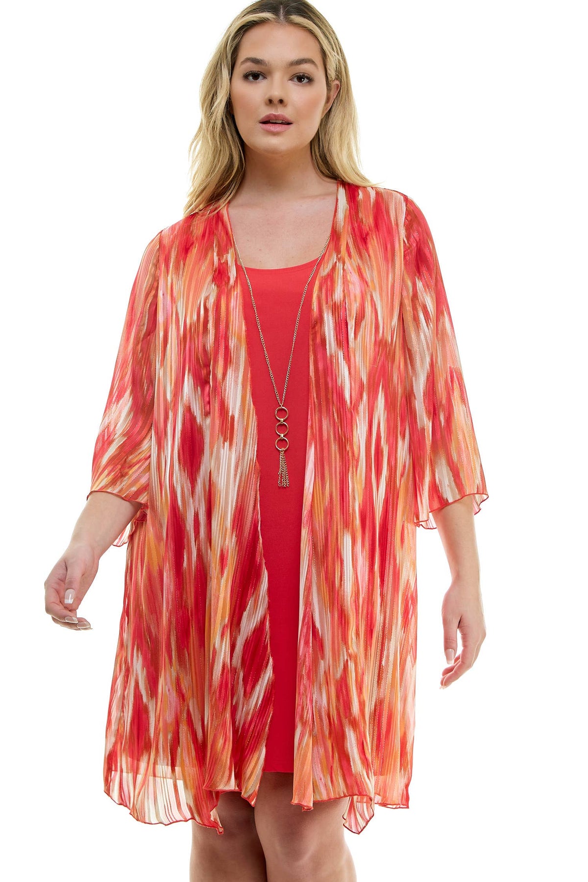 PLUS SIZE 2PC BELL SLEEVE CARDIGAN & DRESS SET
