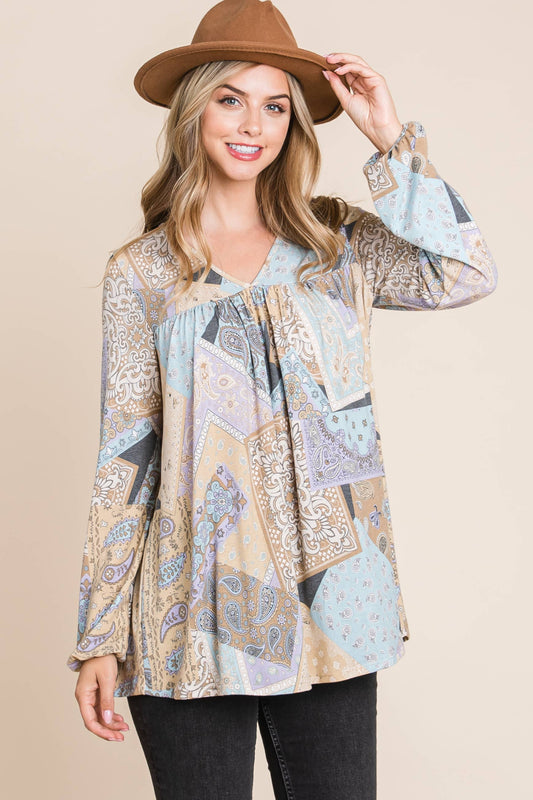 Paisley Print V-Neck Tunic