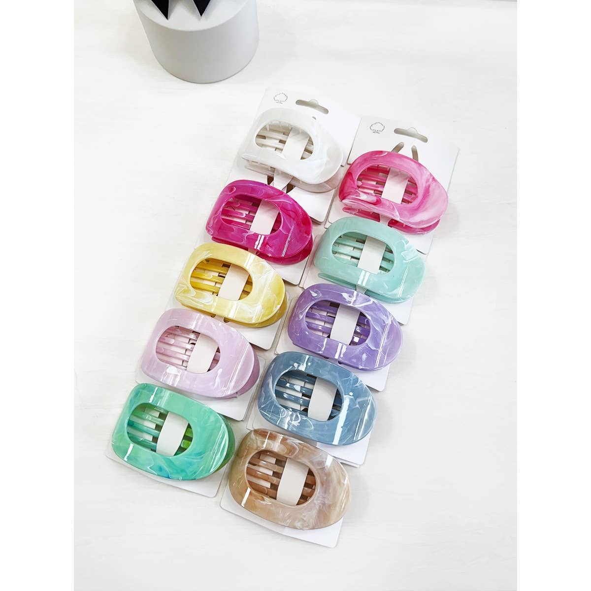 Marbled Colors French Design Flat Hair Claw Clips