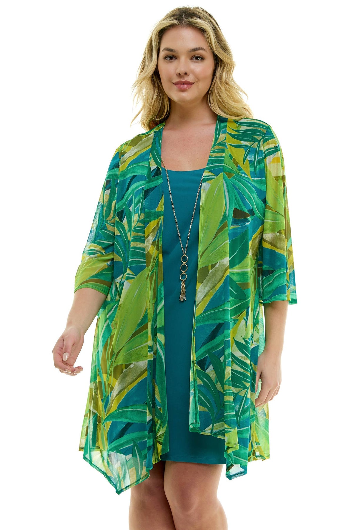 PLUS SIZE 2PC BELL SLEEVE CARDIGAN & DRESS SET