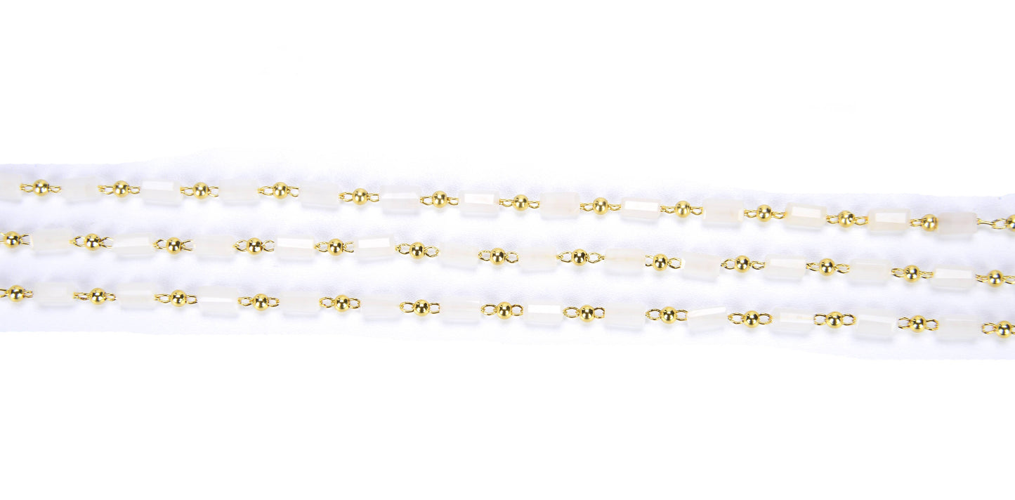 Rectangle White Faceted Beads Gift Chain By Foot, CH023