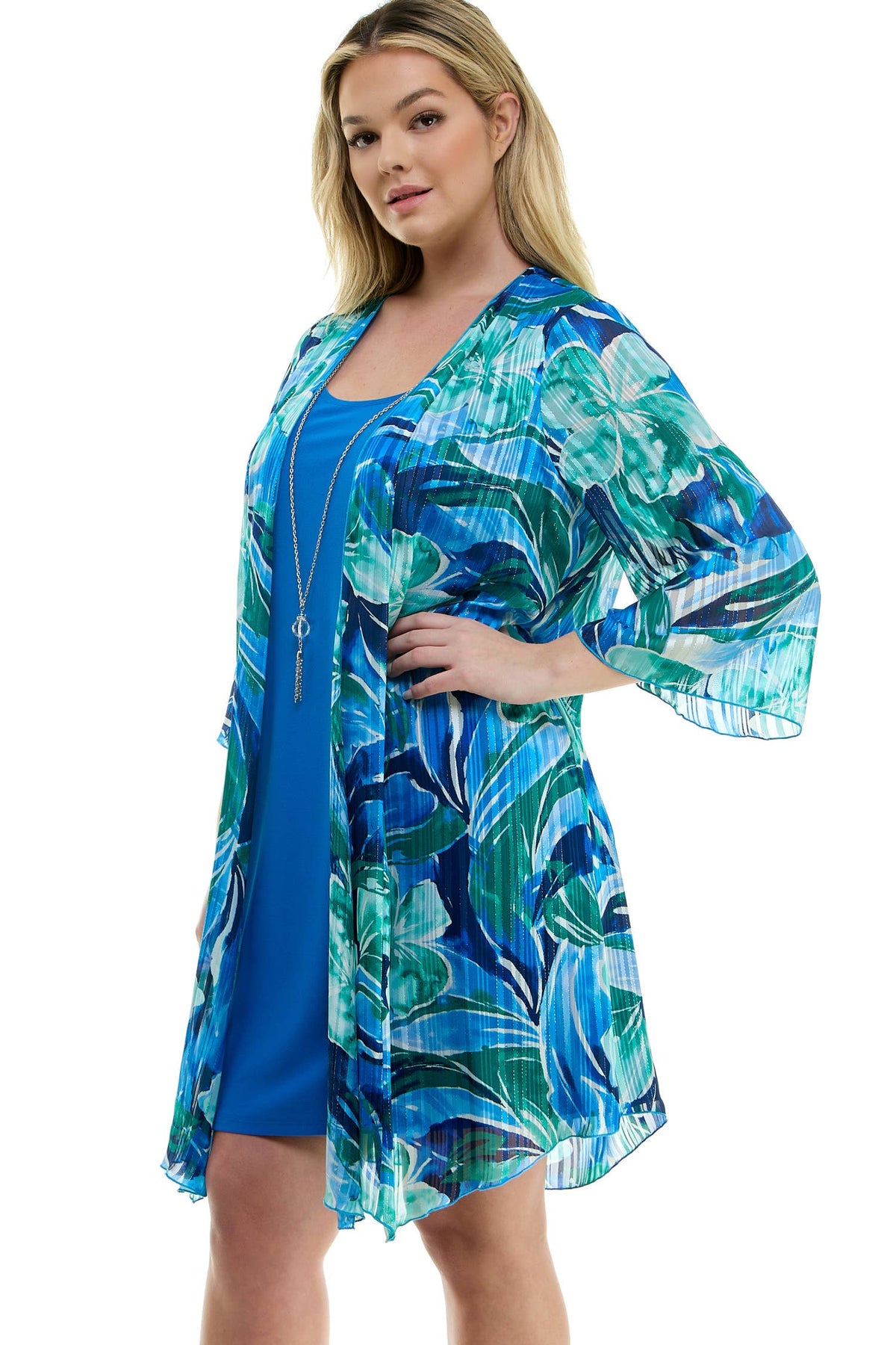 PLUS SIZE 2PC BELL SLEEVE CARDIGAN & DRESS SET