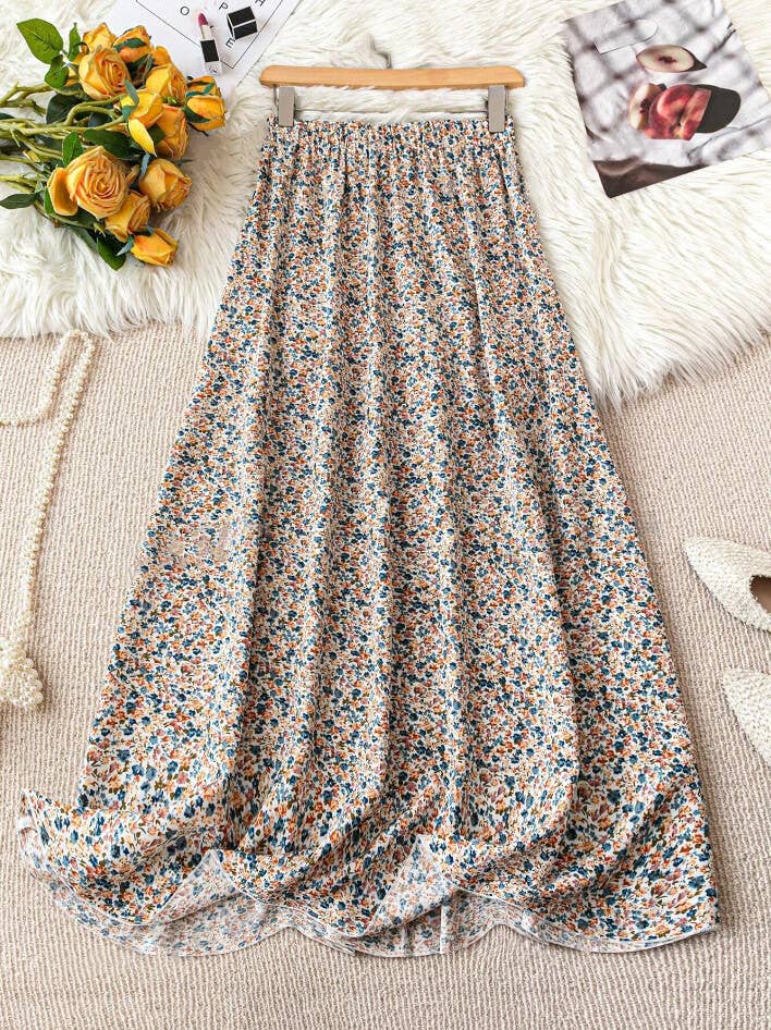 High Waist Slim Floral Maxi Skirt
