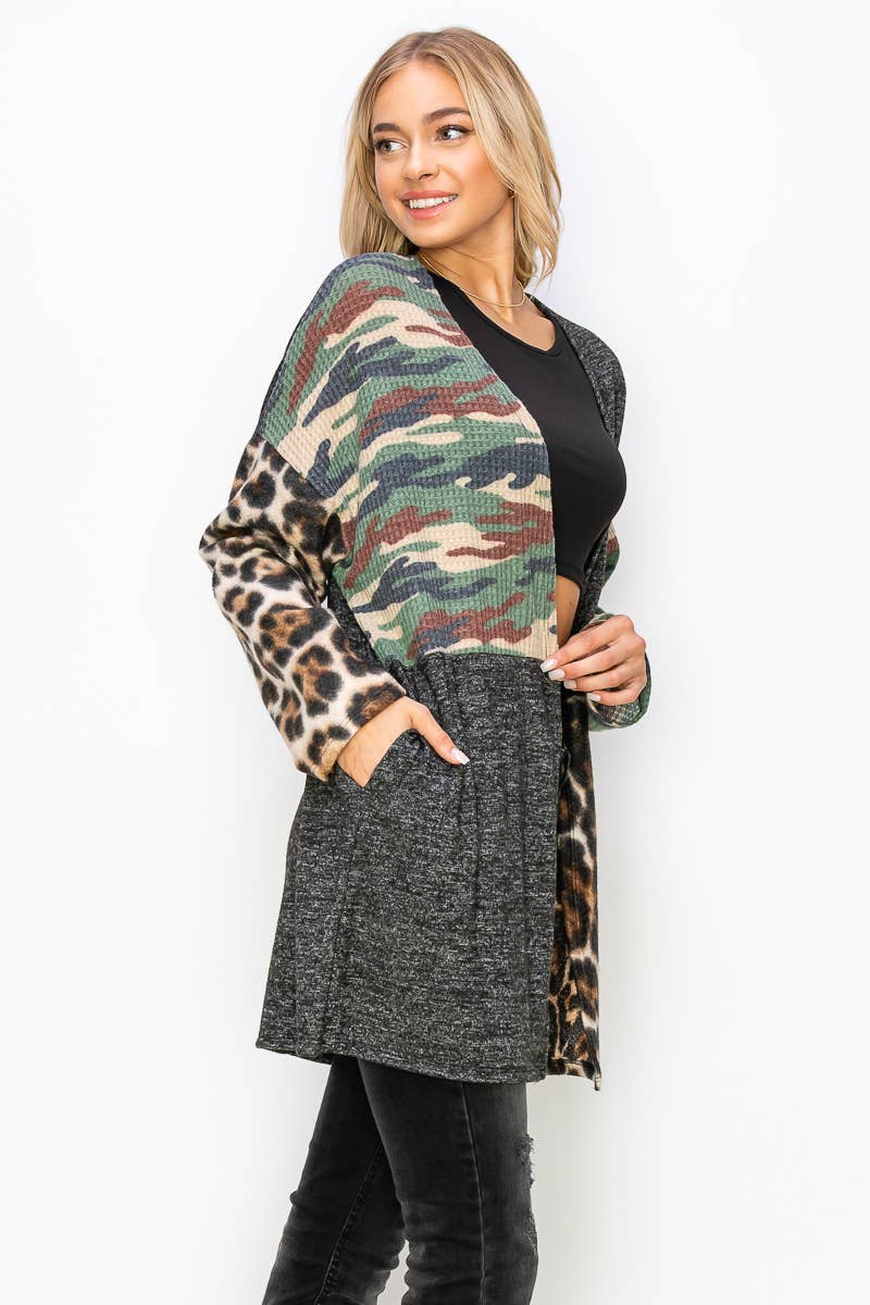Women's Plus Size Camo & Animal Print Cardigan