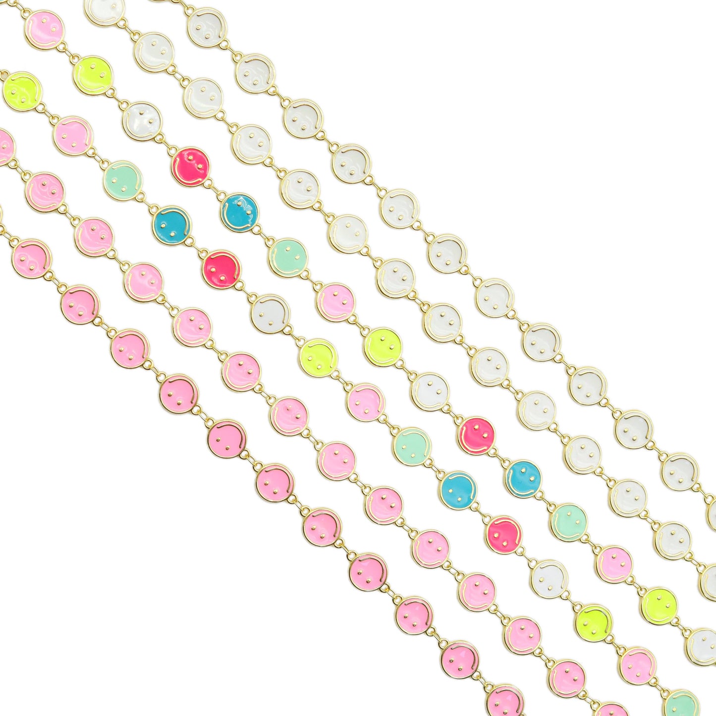 High Quality Pink White Enamel Smiley Face Chain,sku#LX212