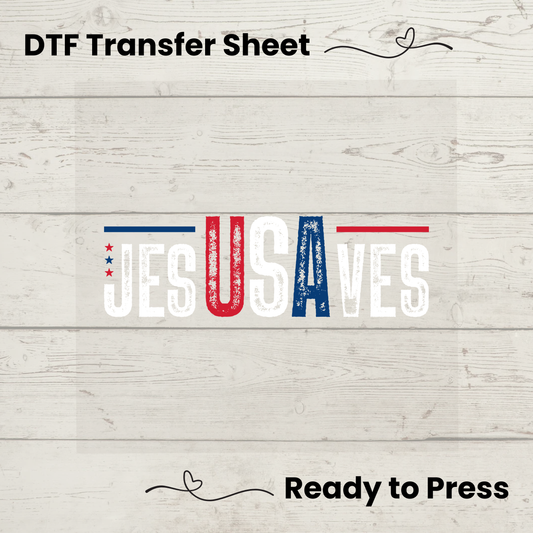 Jesus Saves USA Patriotic Christian DTF Transfer