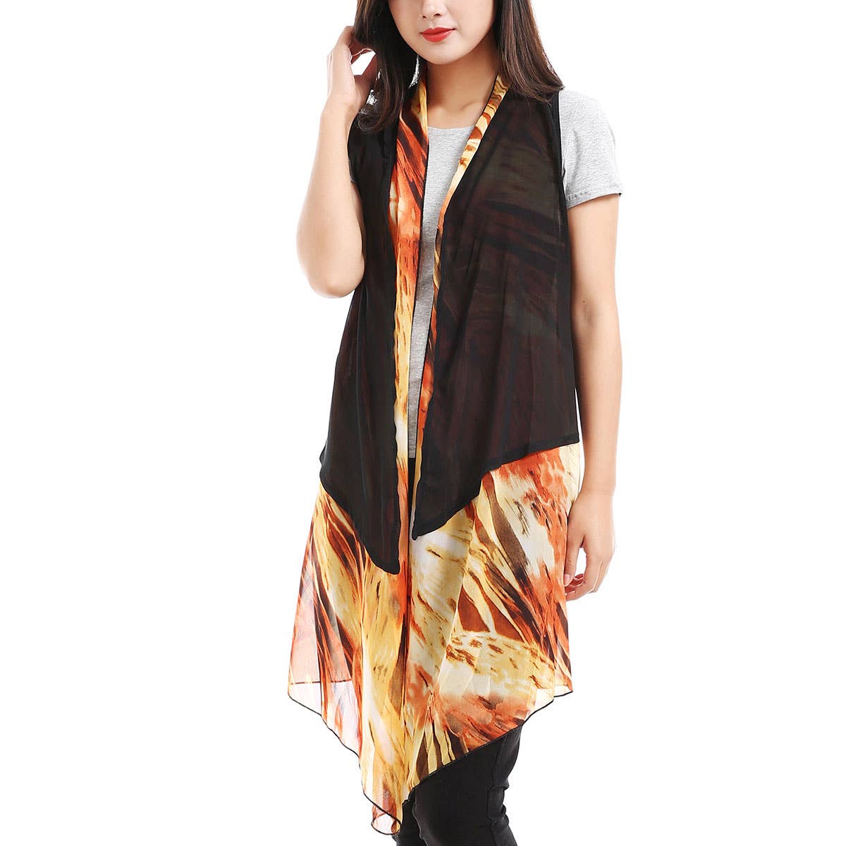 Orange 2 Pc Sleeveless Kimono