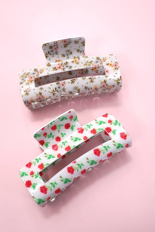 JUMBO DITSY ROSE RECTANGLE HAIR CLAW CLIPS