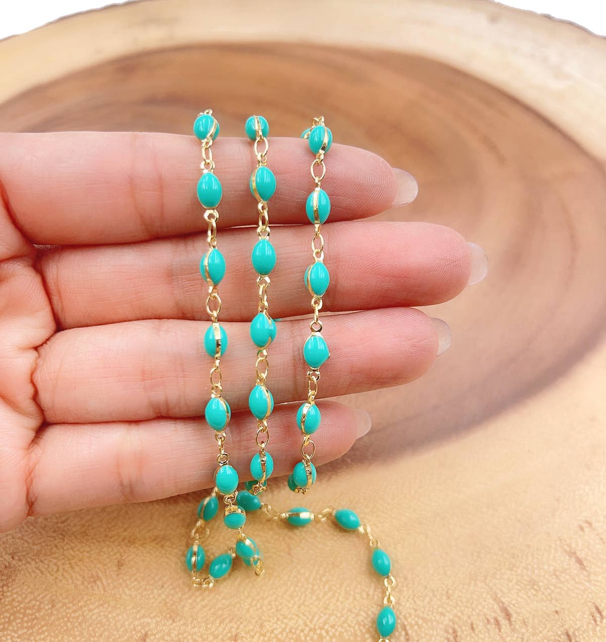 Green Turquoise Beaded Chain by Foot, Gemstone Chain CH313
