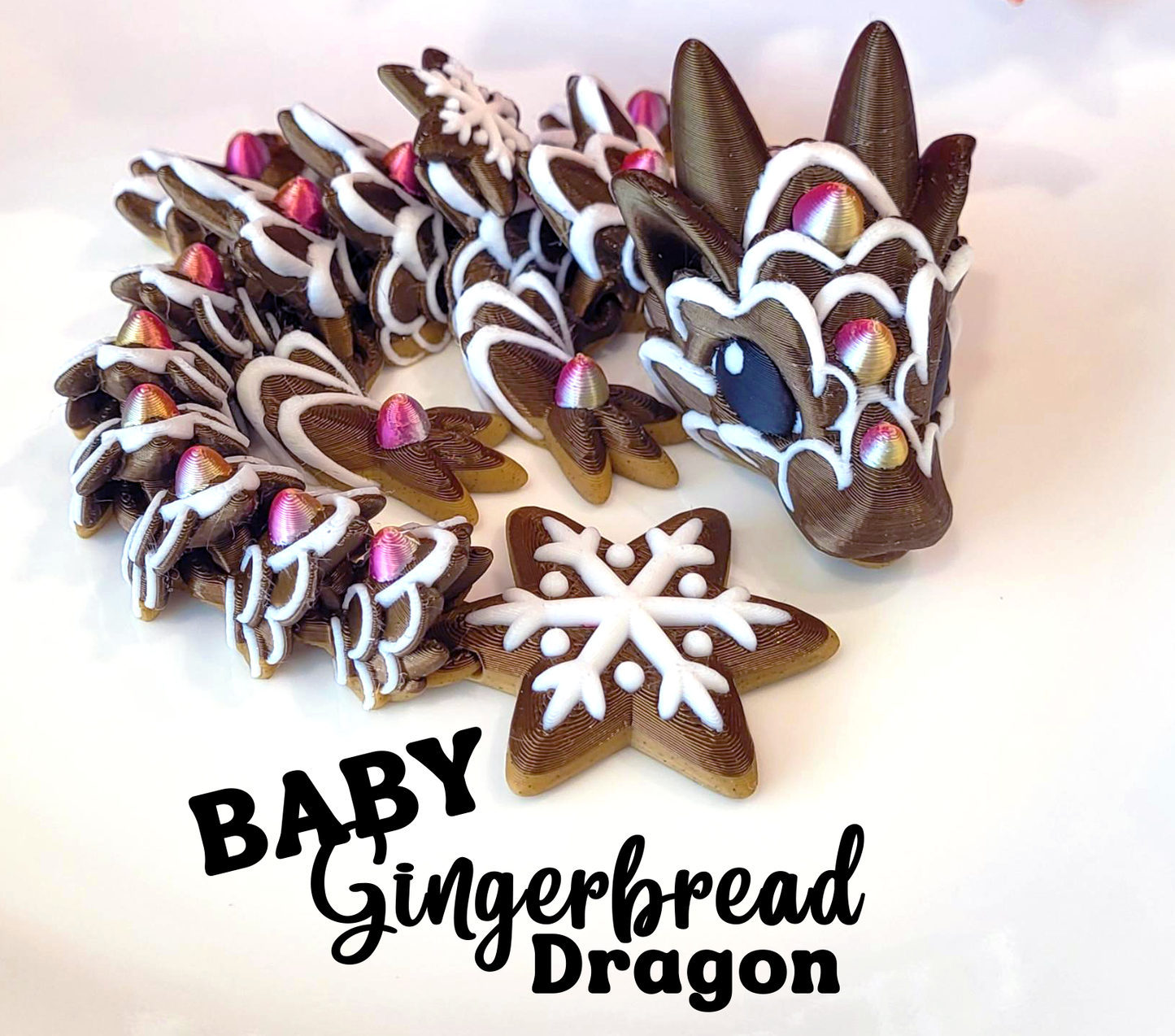 Articulating Baby Gingerbread Dragon, 3D Printed, Fidget Toy