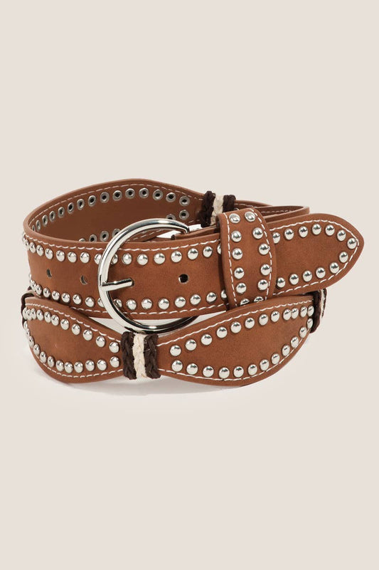 Studded Western Trim Faux Leather Wavy Belt