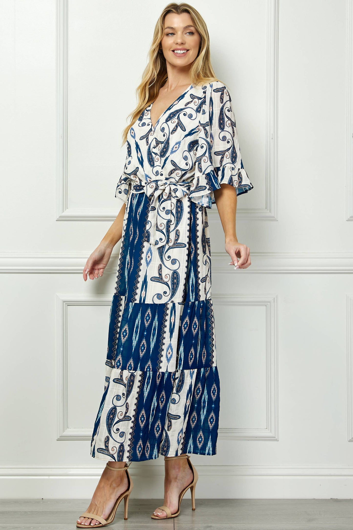 Long Ruffle Dress with Waist Tie