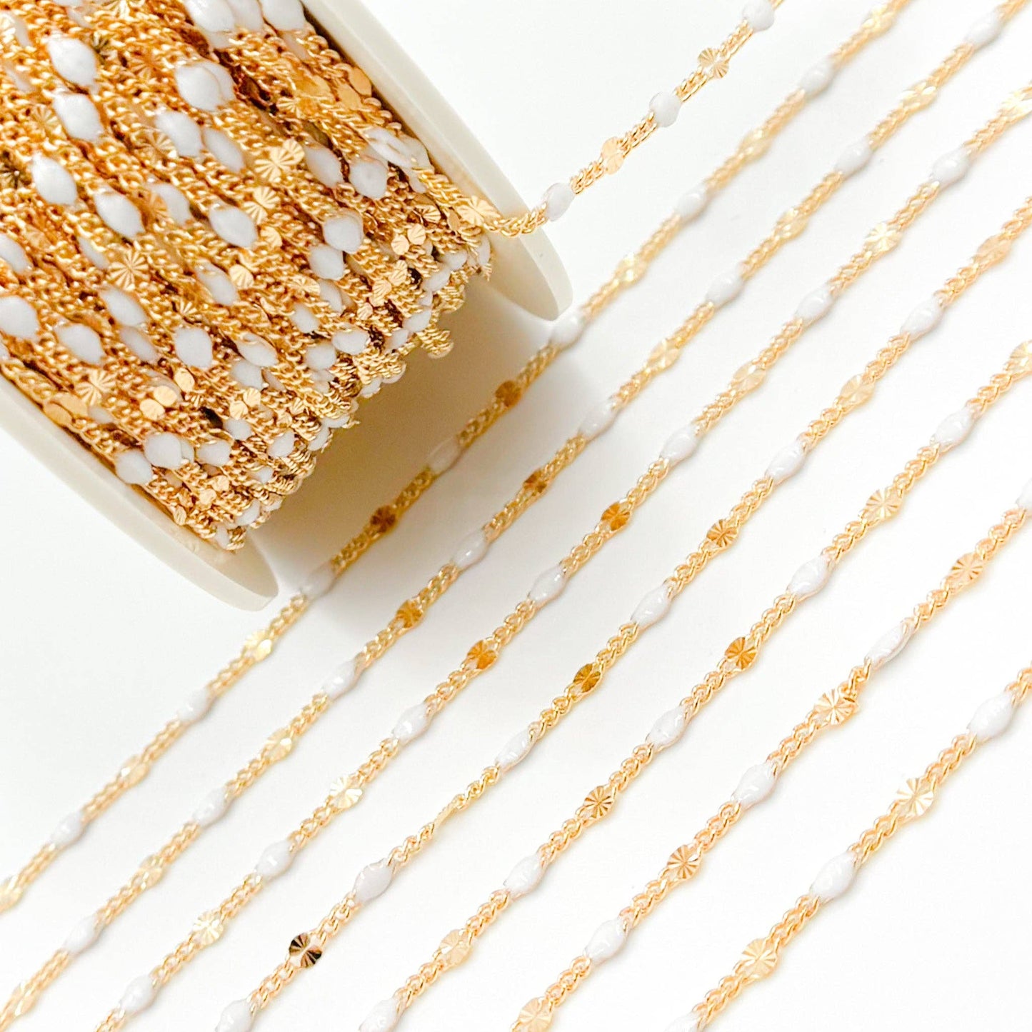 Gold Filled White Color Enamel Marina Link Chain