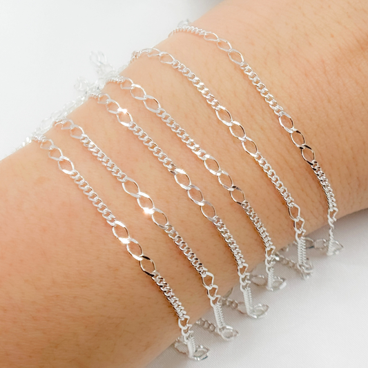  V240SS. Sterling Silver 3 Links Long and Curb