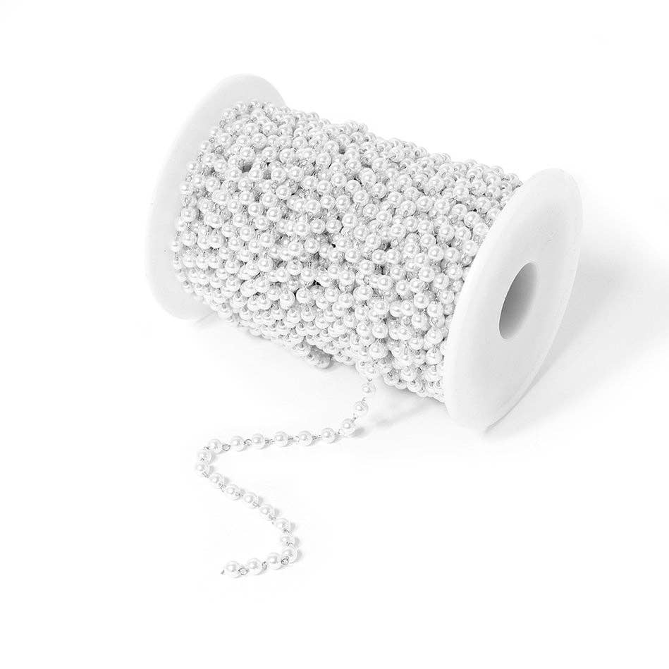 Stainless Steel Faux Pearl Bead Chain - By The Foot