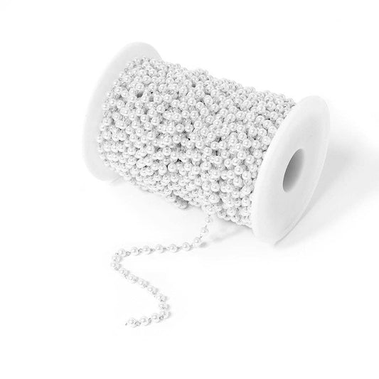 Stainless Steel Faux Pearl Bead Chain - By The Foot