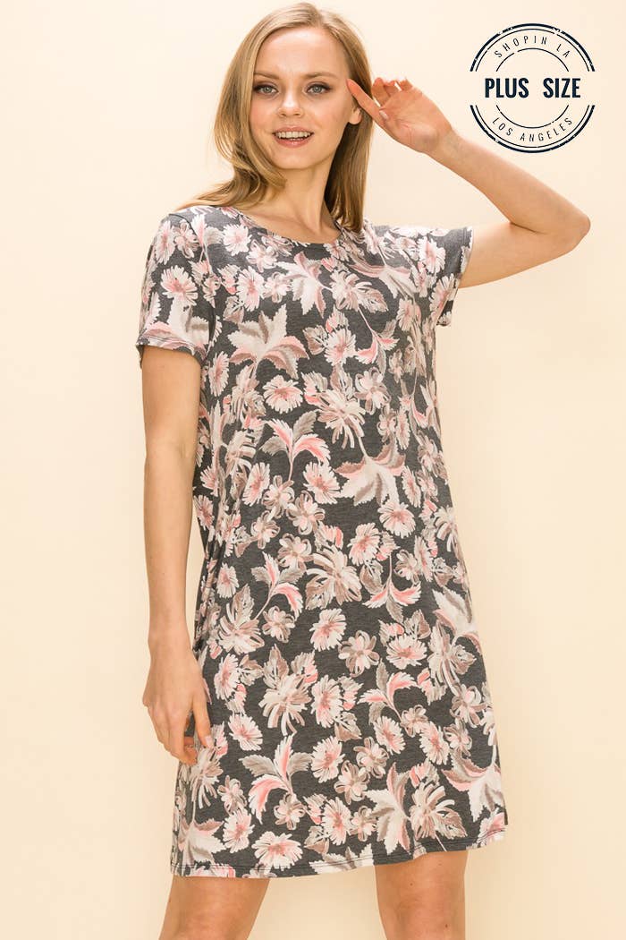 Plus Floral Print Soft Mini Simple Dress