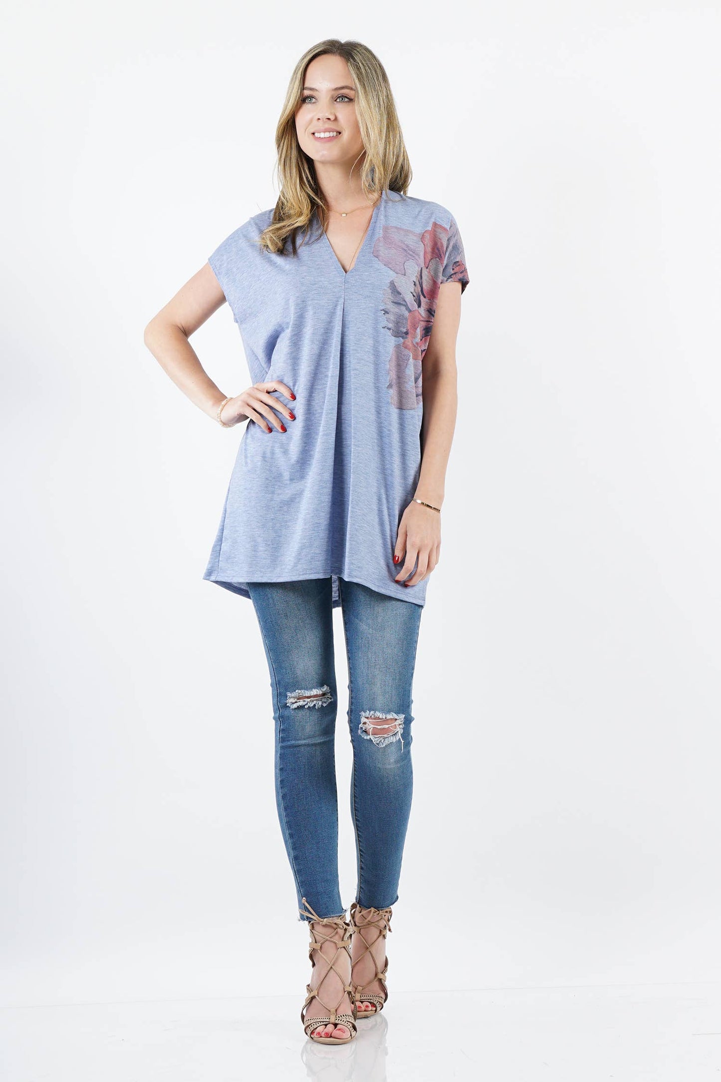 Sublimation v neck loose fit tunic