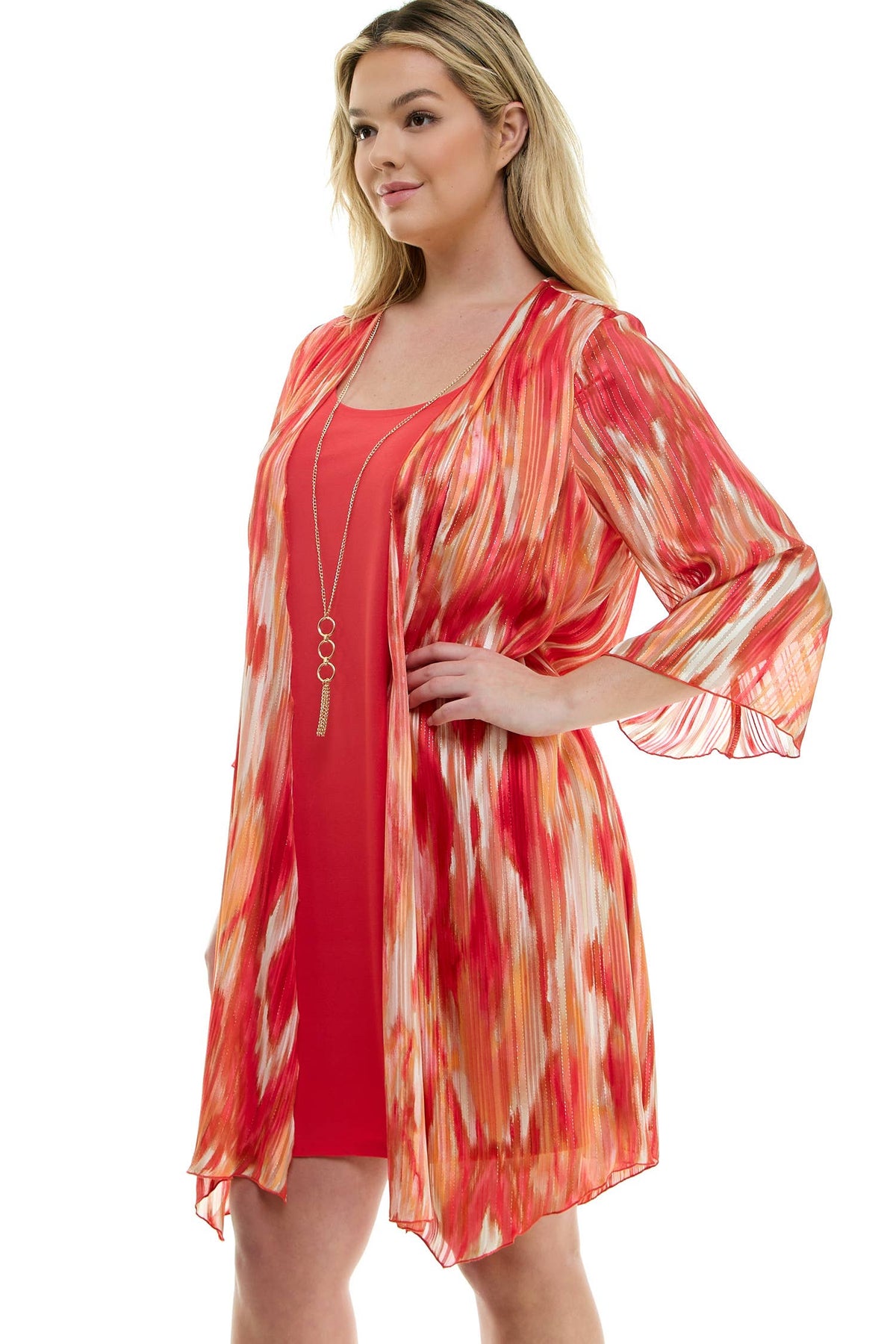 PLUS SIZE 2PC BELL SLEEVE CARDIGAN & DRESS SET