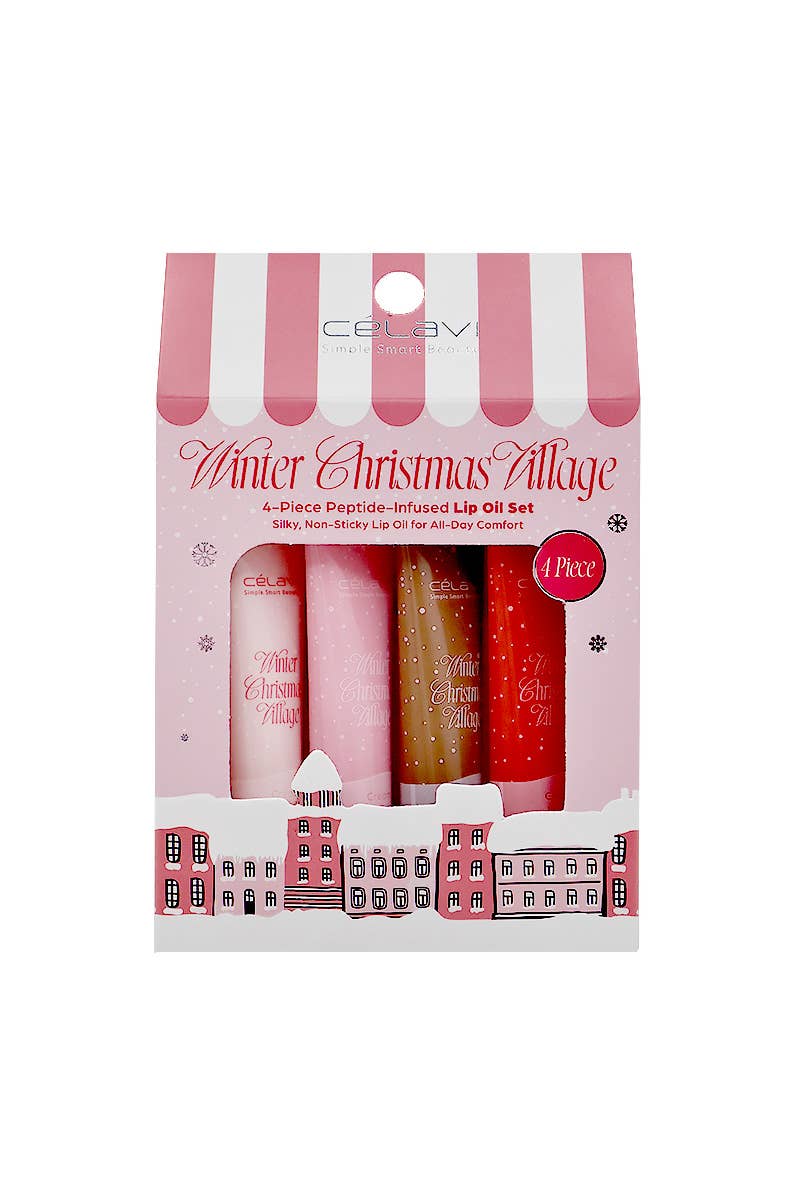 Celavi Winter Christmas Village 4pc Lip Oil Set
