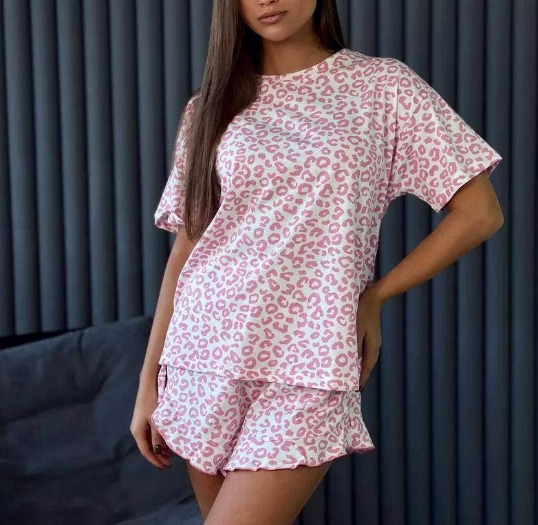 Leopard shorts pajamas 2pcs loungewear set