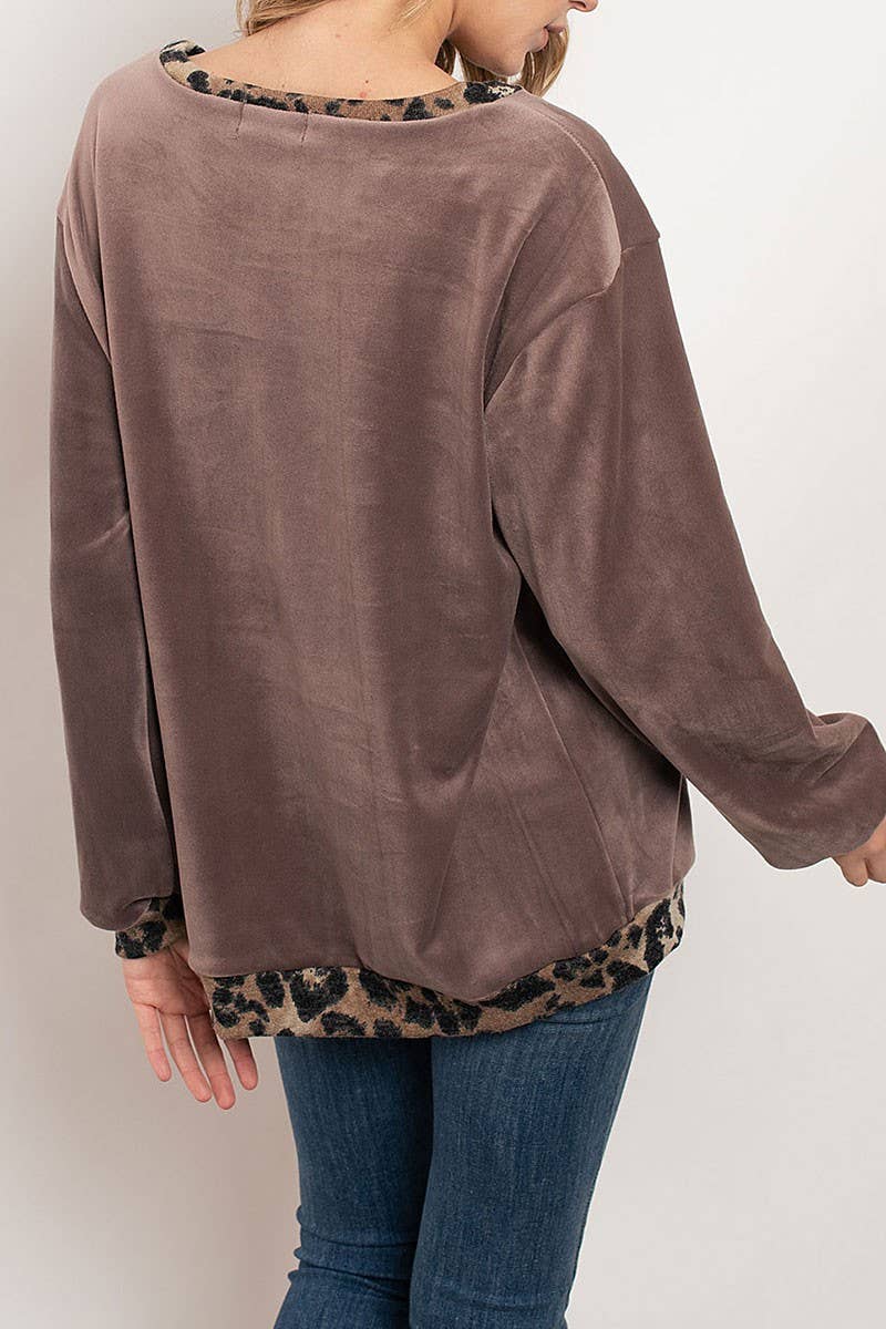 Animal Print Contrast Velvet Top