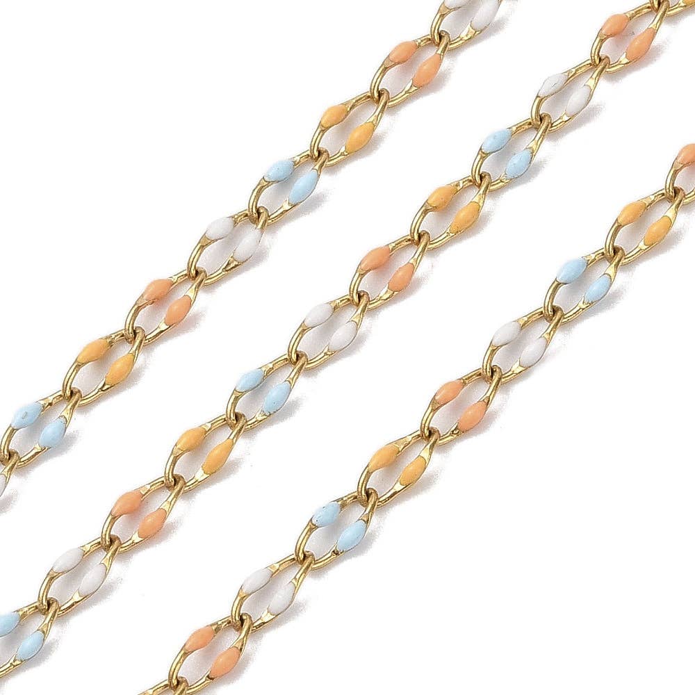 Autumn Skies Enamel Gold Link Chain By the Foot - Ion Plated Stainless Steel & Enamel