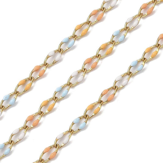 Autumn Skies Enamel Gold Link Chain By the Foot - Ion Plated Stainless Steel & Enamel