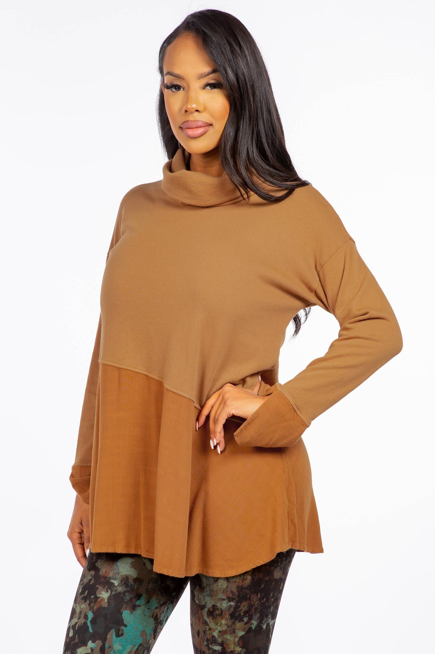 Cowl Neck Tunic with Asymmetric Panel