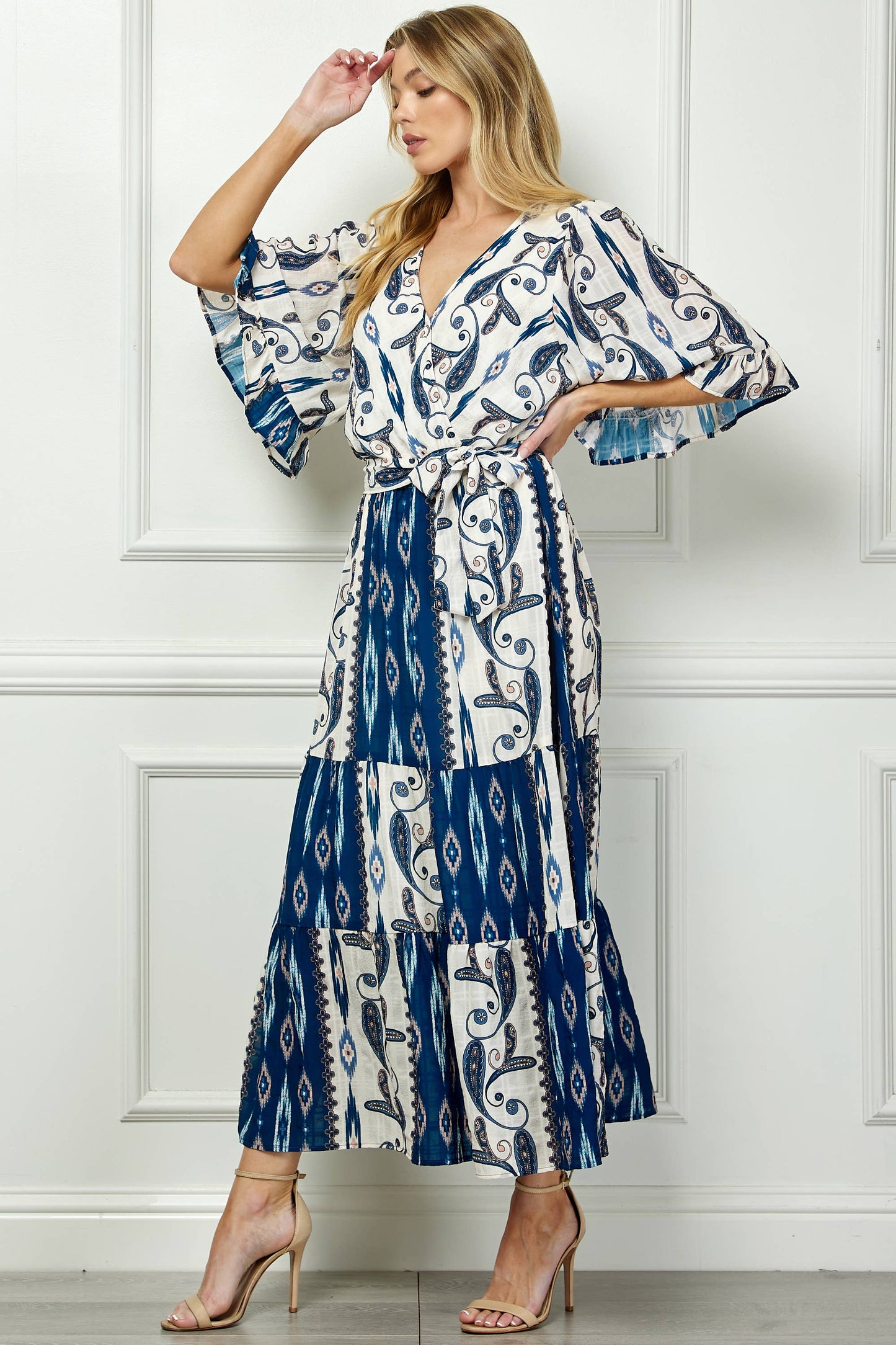 Long Ruffle Dress with Waist Tie