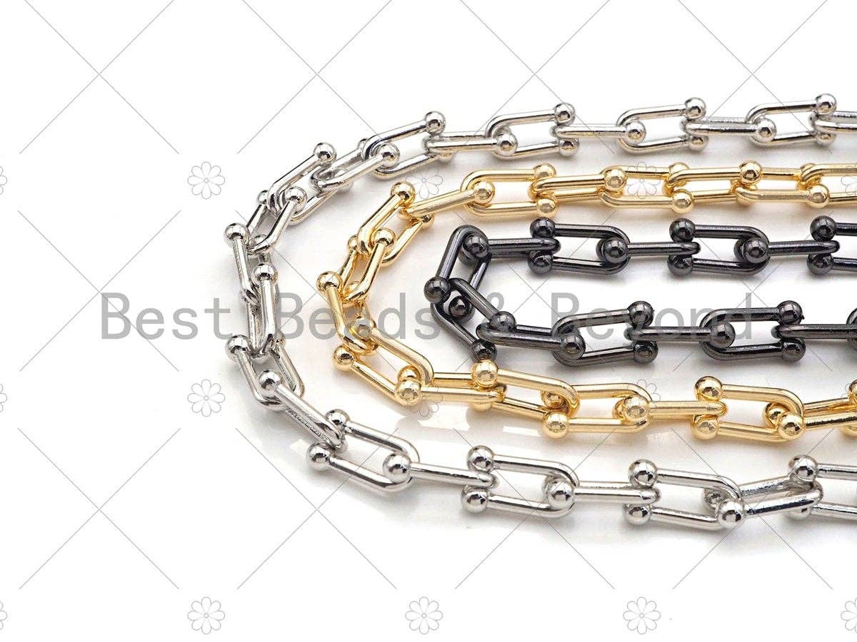 High Quality Hand Made Fancy U link Ball Chunky Statement Chain, 18K Real Gold Plated Chain, Wholesale bulk Chain, 7x15mm/5x10mm, sku#M293