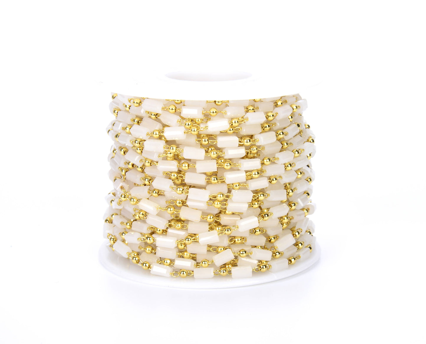 Rectangle White Faceted Beads Gift Chain By Foot, CH023
