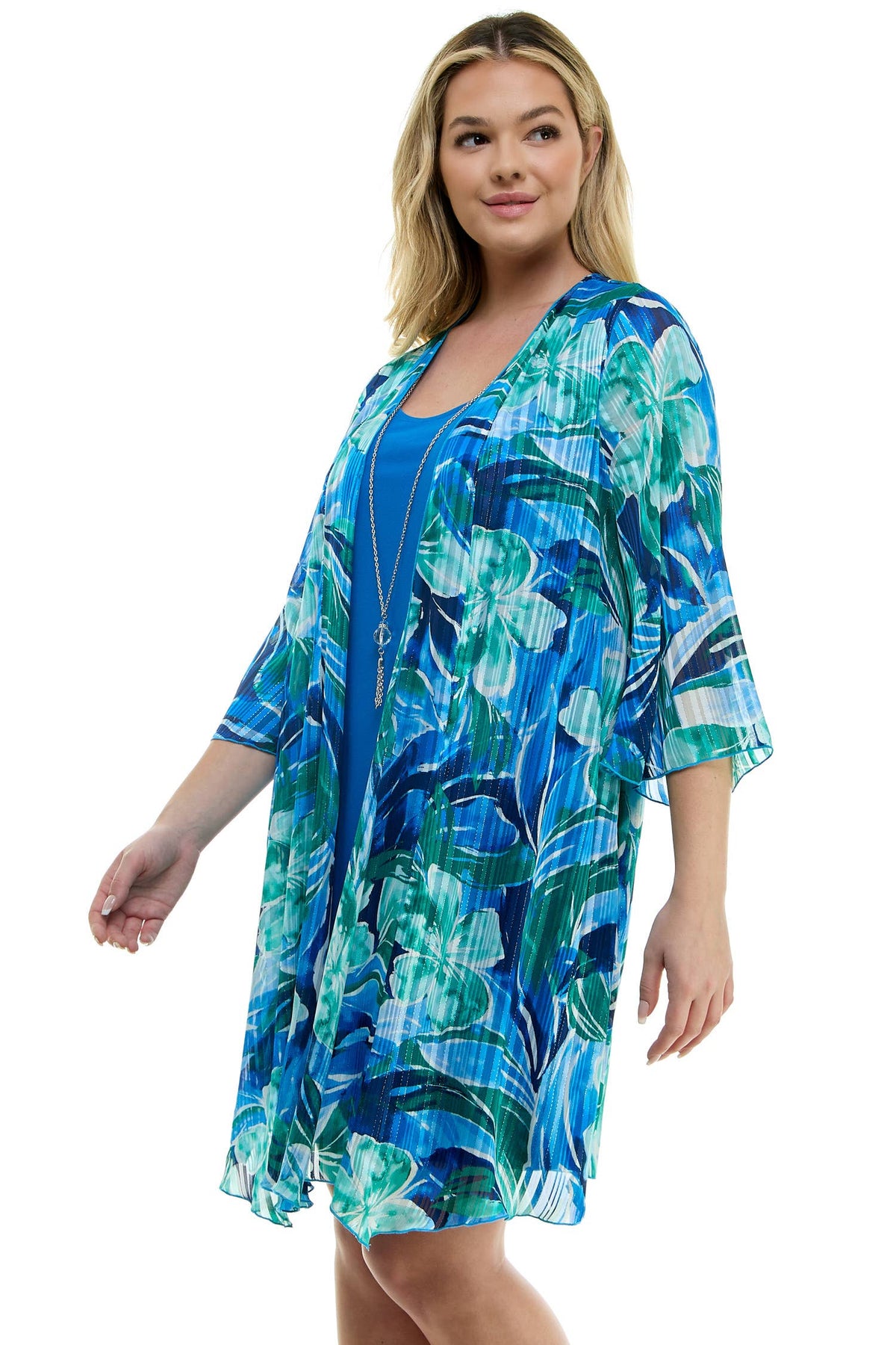 PLUS SIZE 2PC BELL SLEEVE CARDIGAN & DRESS SET