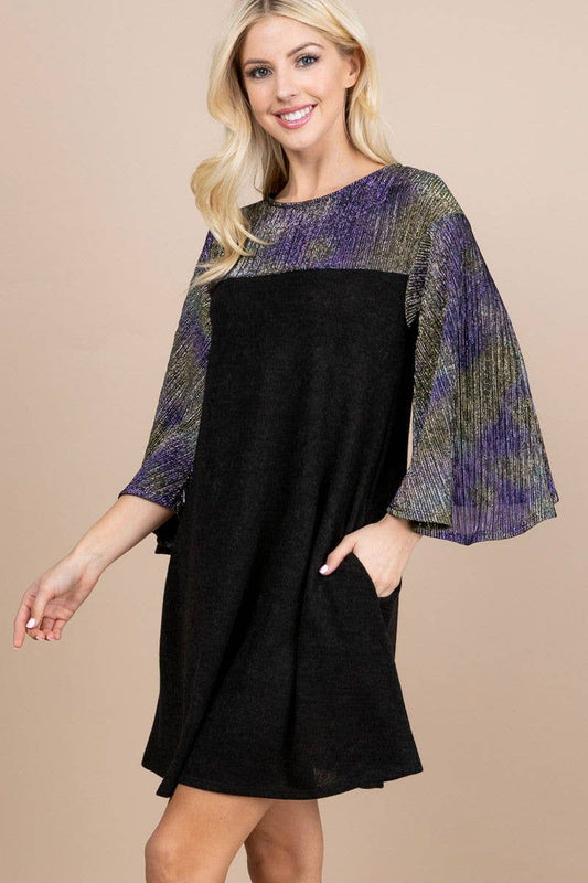 Shimmer Sparkle Bell Sleeve Dress