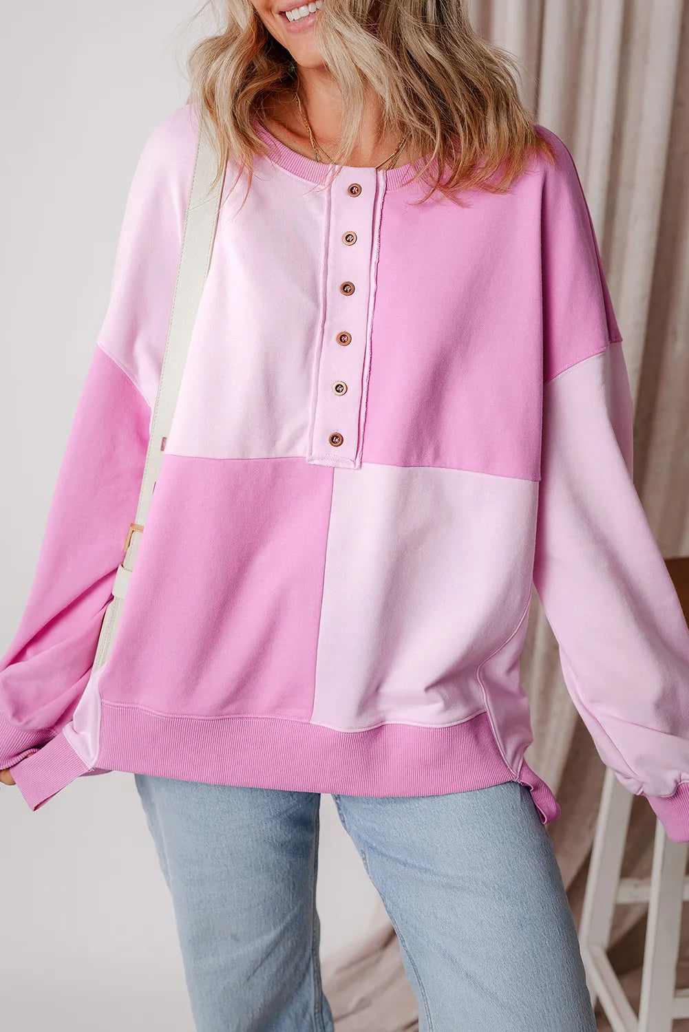 Contrast Half Button Long Sleeve Sweatshirt