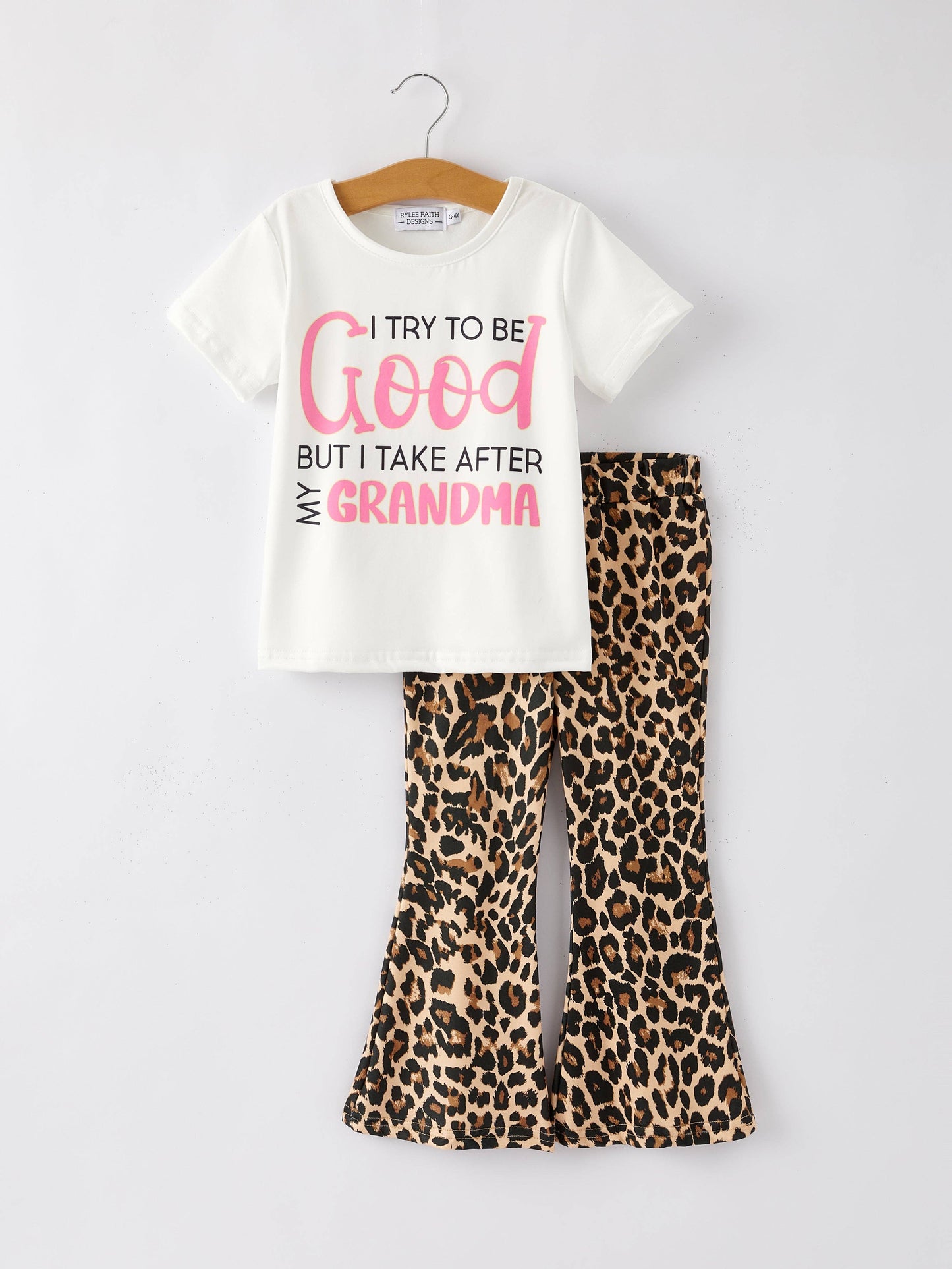 Letter Leopard Check Bow Floral Print Girls Set 6-Piece Set